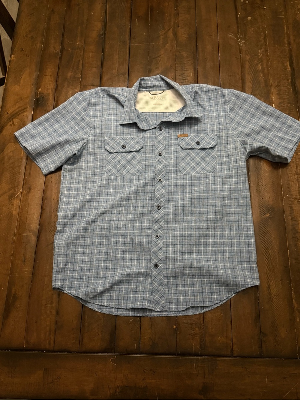 Orvis Men's Short Sleeve Button-Up Shirt – Blue Plaid
